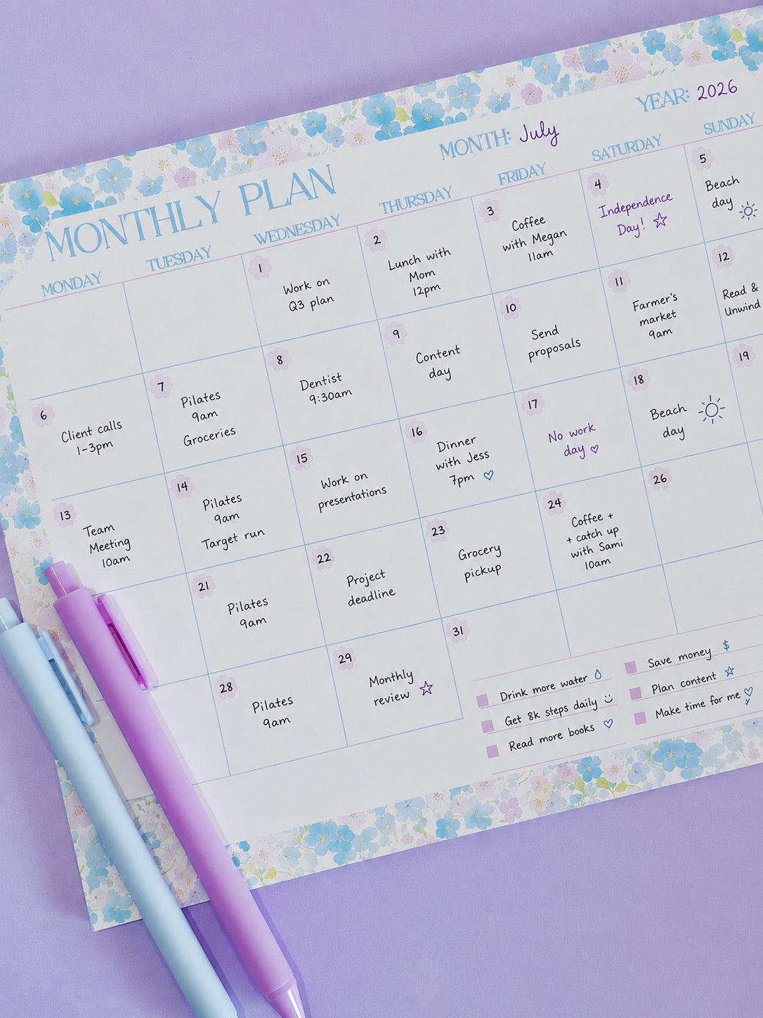 Lavender Floral Monthly Planner