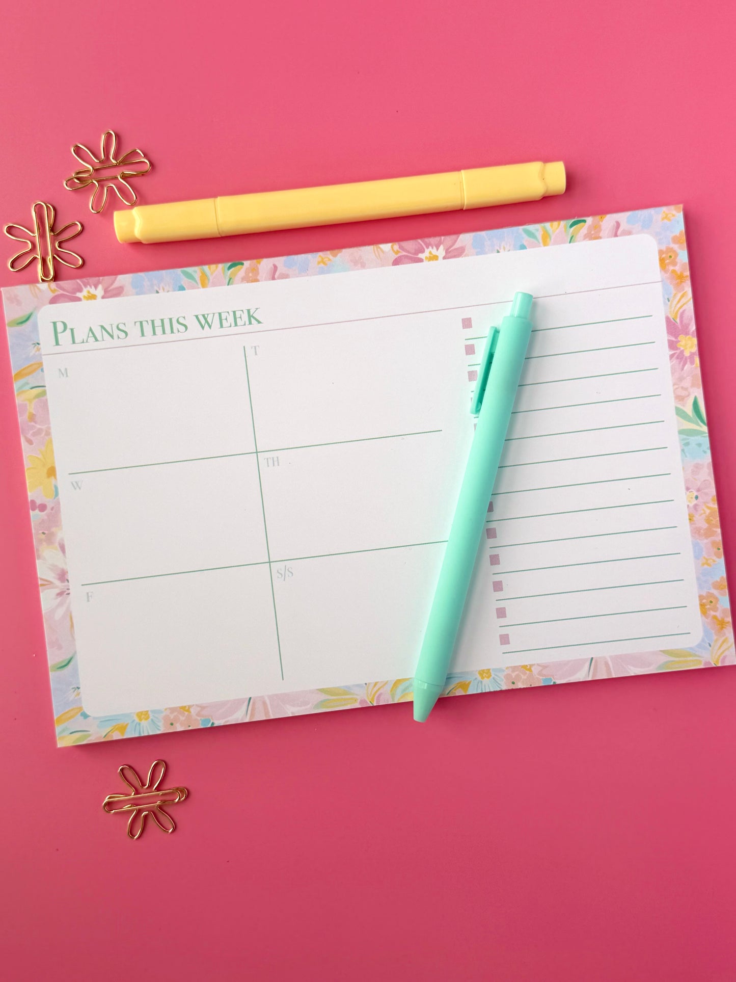 Ditsy Floral Weekly Planner Pad – Pastel Floral Desk Planner